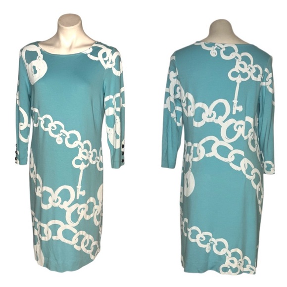 LILLY PULITZER Jonah Dress Shorely Blue Ball and Chain Print Shift Size Large - Picture 11 of 11
